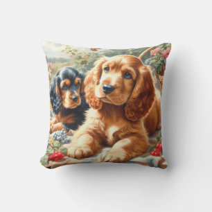 Cute Cocker Spaniel Painting Throw Pillow