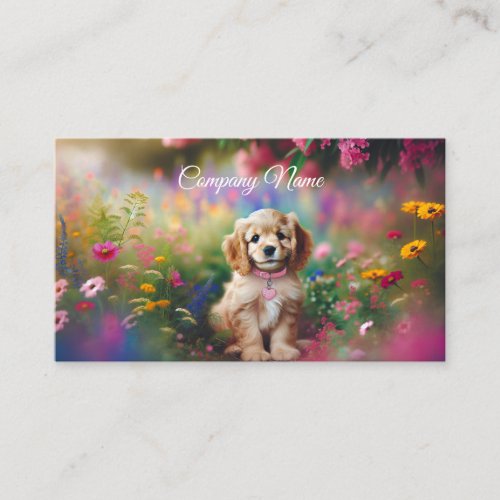 Cute Cocker Spaniel Puppy in Spring Wildflowers Business Card