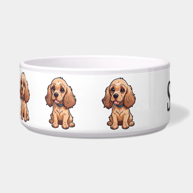 Cute Cocker Spaniel Puppy Personalize Bowl (Left)