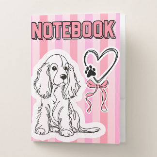 Cute Cocker Spaniel Puppy Pink Striped Notebook Pocket Folder