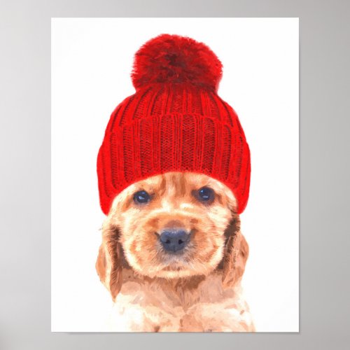 Cute cocker spaniel puppy with cap portrait poster