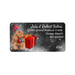 Cute cocker spaniel red giftbox festive custom lab label<br><div class="desc">Cute, cocker spaniel with party hat and Christmas decor in front of a red gift box, staring at the snowfall in the light, unique, custom winter theme address label with a tranquil, serene, festive feeling. Get ready for your Season correspondence, personalize the texts easily and differentiate your mails in style....</div>