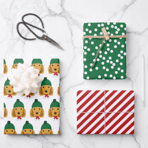 Cute Cocker Spaniel  Red Striped Christmas Wrapping Paper Sheets