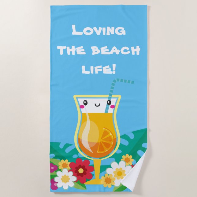 Cute cocktail beach life add message beach towel (Front)