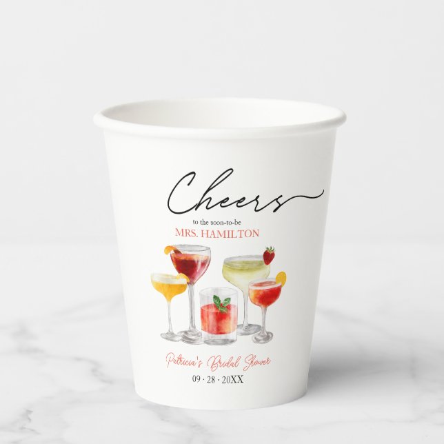 Cute Cocktail Bridal Shower Party Paper Cups (Front)