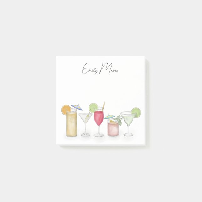 Cute Cocktail Drinks Colorful Simple Calligraphy Post-it Notes (Front)