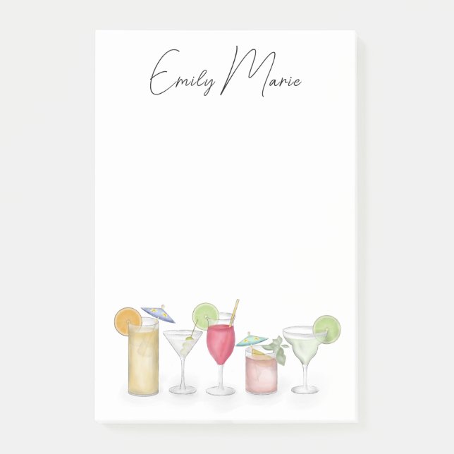 Cute Cocktail Drinks Colorful Simple Calligraphy Post-it Notes (Front)