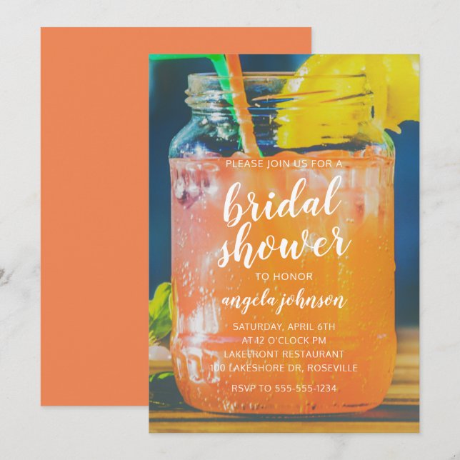 Cute Cocktail Mason Jar Bridal Shower Invitation (Front/Back)