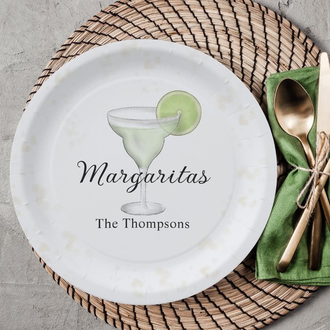 Cute Cocktail Party Watercolor Custom Paper Plates (Cute margaritas custom party paper plate. )