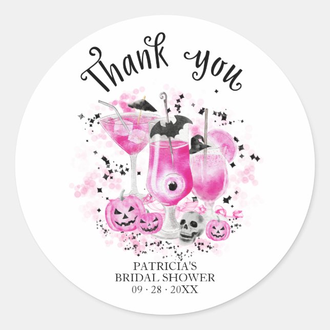 Cute Cocktails Halloween Bridal Shower Classic Rou Classic Round Sticker (Front)