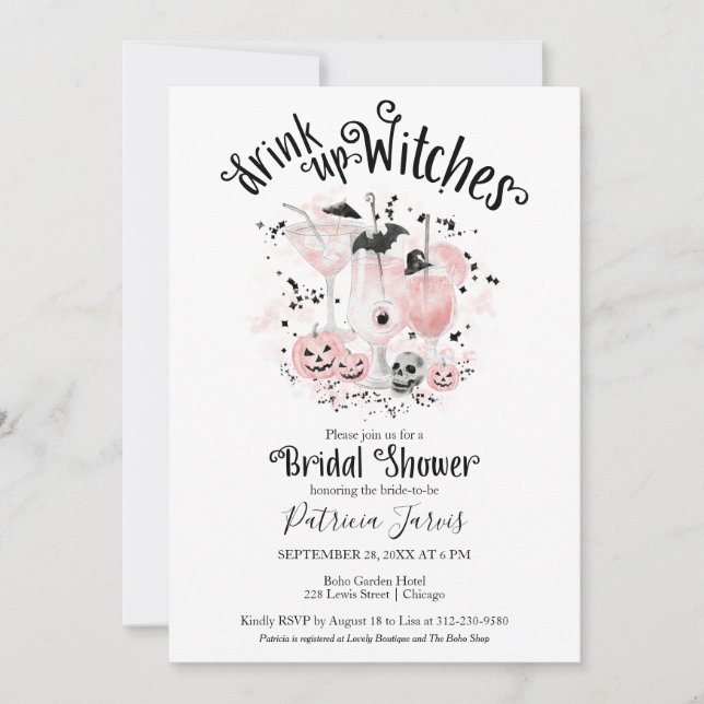 Cute Cocktails Halloween Bridal Shower Invitations (Front)