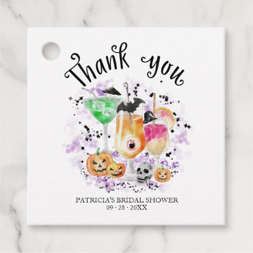 Cute Cocktails Halloween Bridal Shower Thank You Favor Tags