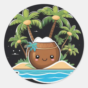 Cute Coconut Happy Classic Round Sticker