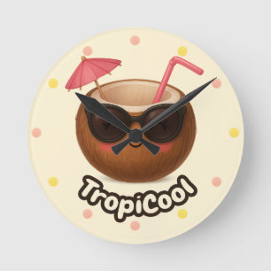Cute Coconut – Tropical Design with Pastel Dots Round Clock