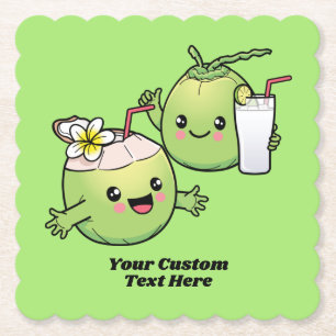 Cute Coconuts custom text Paper Coaster