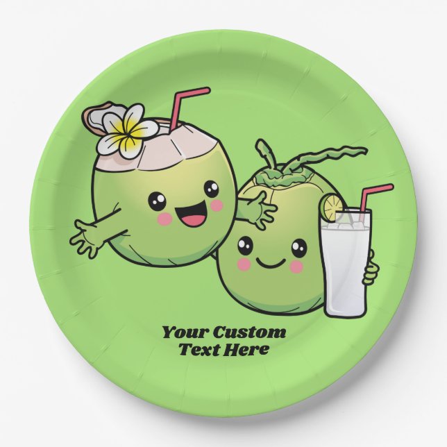 Cute Coconuts custom text Paper Plates (Front)