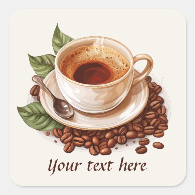 cute coffee add message  square sticker (Front)