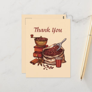 Cute coffee add text thank you postcard