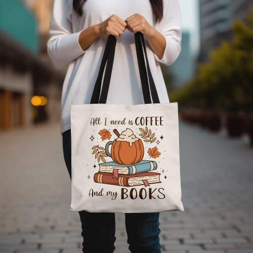 Cute Coffee and Book Lover Fall Pumpkin Spice Tote Bag