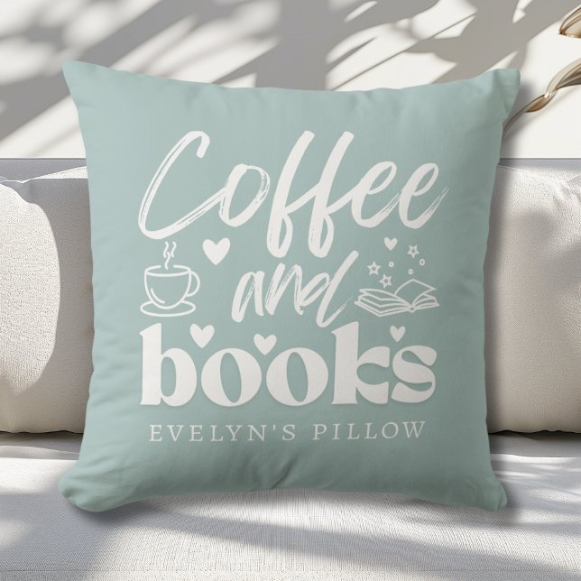Cute Coffee and Book Lovers Custom Throw Pillow (Creator Uploaded)