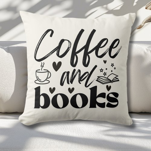 Cute Coffee and Book Lovers Gift Throw Pillow