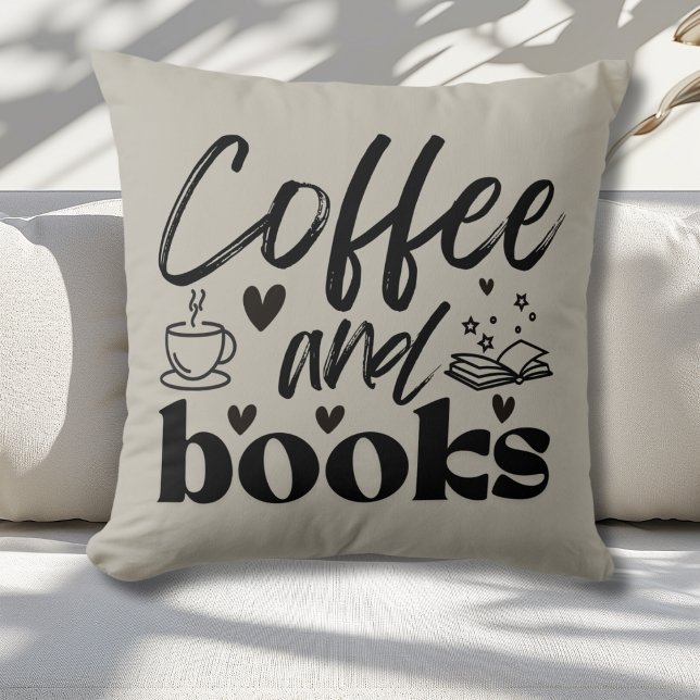 Cute Coffee and Book Lovers Gift Throw Pillow (Creator Uploaded)
