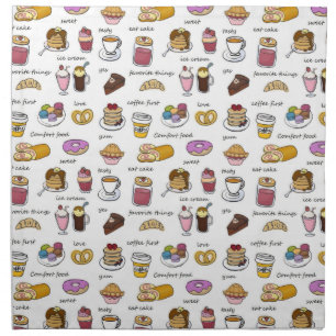 Cute Coffee and Comfort Food Illustrated Pattern Cloth Napkin