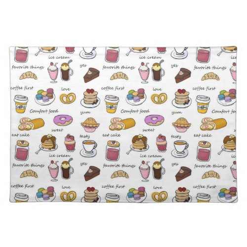 Cute Coffee and Comfort Food Illustrated Pattern Cloth Placemat