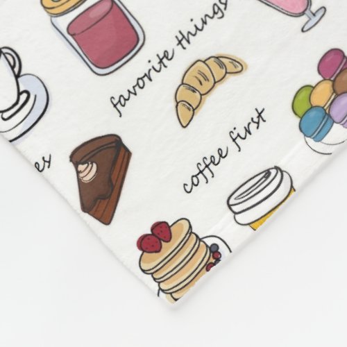 Cute Coffee and Comfort Food Illustrated Pattern Fleece Blanket