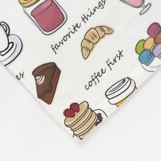 Cute Coffee and Comfort Food Illustrated Pattern Fleece Blanket (Corner)