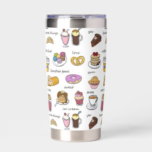 Cute Coffee and Comfort Food Illustrated Pattern Insulated Tumbler