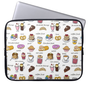 Cute Coffee and Comfort Food Illustrated Pattern Laptop Sleeve