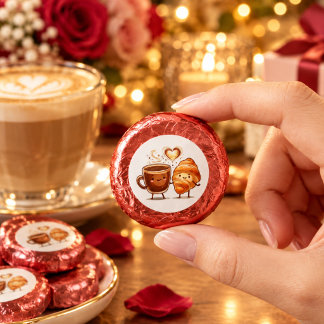 Cute Coffee and Croissant Couple Love Party Favors Dipped Oreo Cookie Favors
