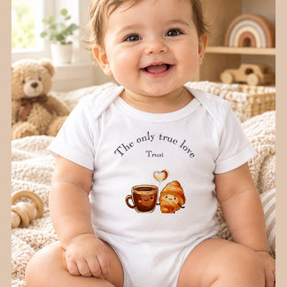 Cute Coffee and Croissant Mug – The Only True Love Baby Bodysuit