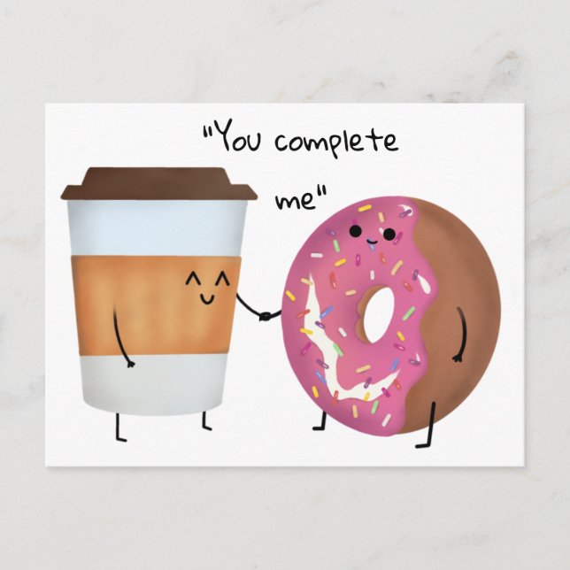 Cute Coffee and Donut Complete Couple Postcard (Front)