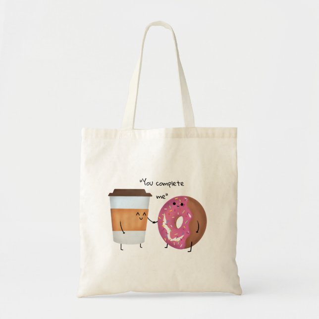Cute Coffee and Donut Complete Couple Tote Bag (Front)