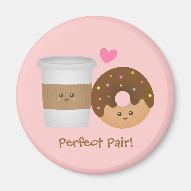 Cute Coffee and Donut in love, Perfect Pair Magnet (Front)
