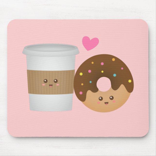 Cute Coffee and Donut in Love, Perfect Pair Mouse Pad (Front)