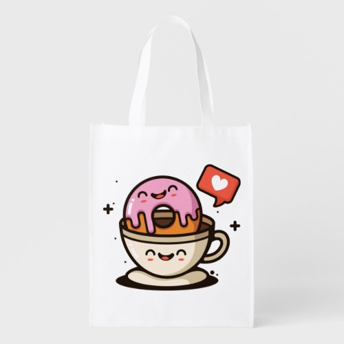 Cute Coffee and Donut Love  Grocery Bag