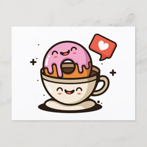 Cute Coffee and Donut Love Postcard