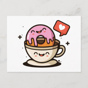 Cute Coffee and Donut Love Postcard