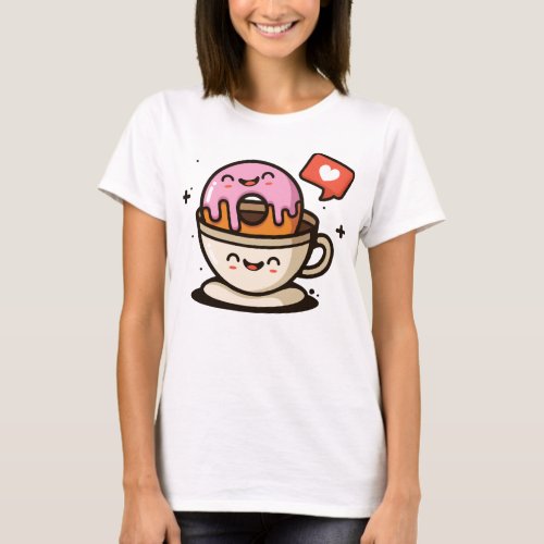 Cute Coffee and Donut Love T_Shirt