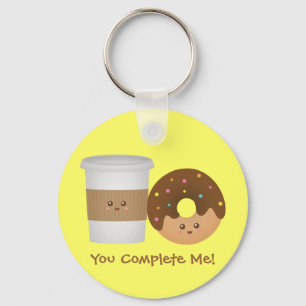 Cute Coffee and Donut, You complete me Keychain