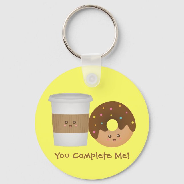 Cute Coffee and Donut, You complete me Keychain (Front)