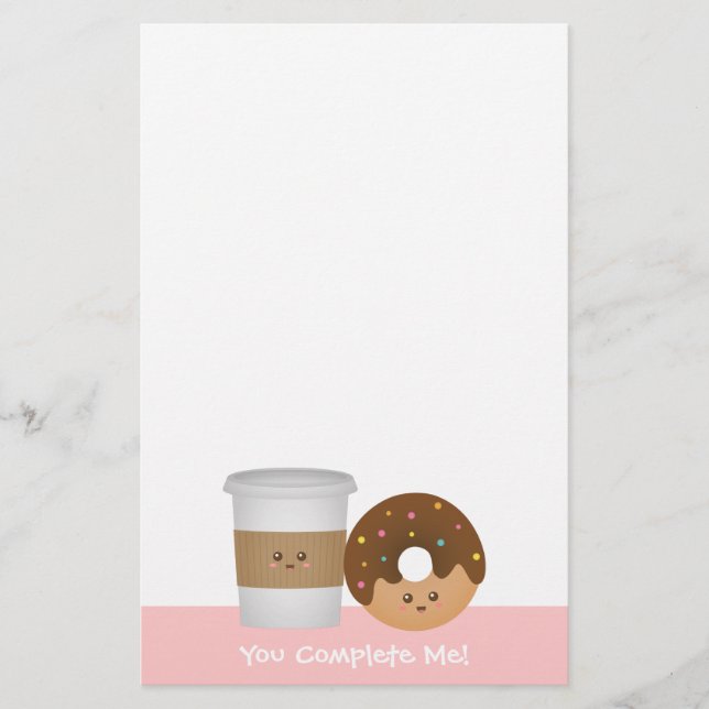 Cute Coffee and Donut, You complete me Stationery (Front)