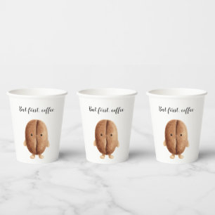 Cute Coffee Bean But First Coffee Paper Cups