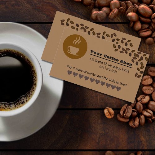 Cute Coffee Bean Shop Punch Business Card