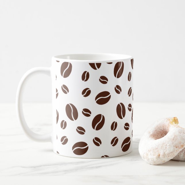 Cute coffee beans brown and white pattern mug  (With Donut)