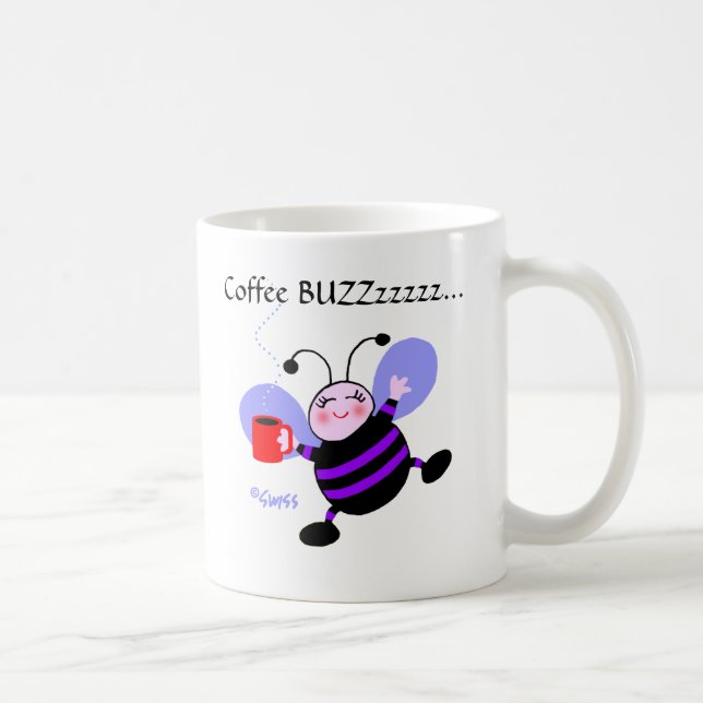 Cute Coffee Buzz Cartoon Purple Worker Bees Mug (Right)