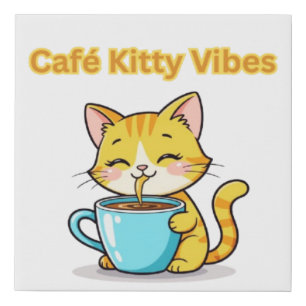 **Cute Coffee Cat – Adorable Cat Drinking Coffee I Faux Canvas Print